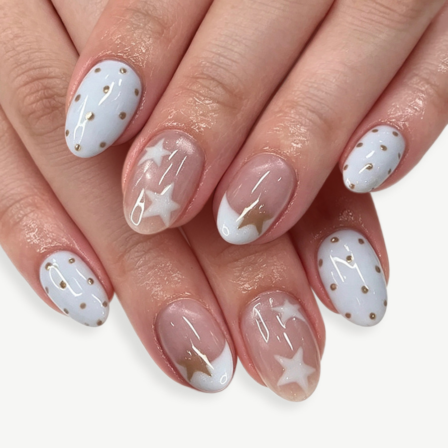 Nail Art French Nails - 24Pcs Pentagram Press on Fake Nails