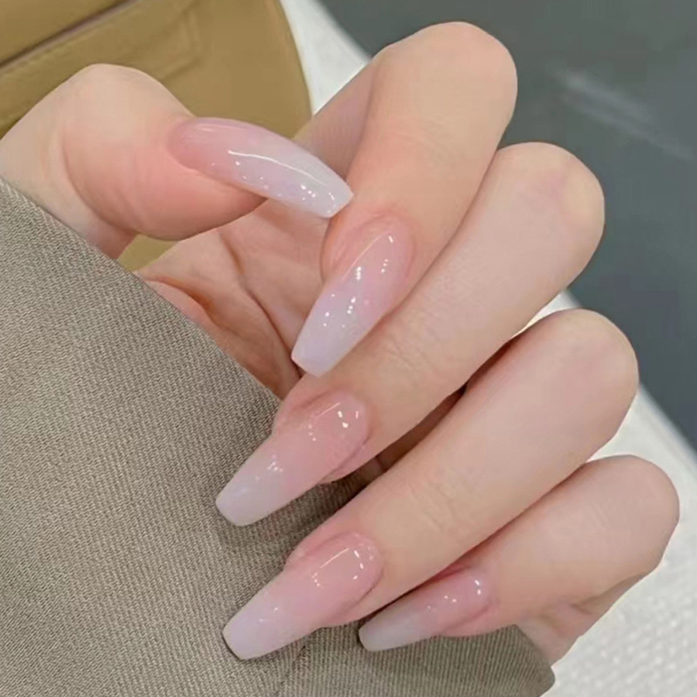 Nail Art French Nails - 24Pcs Pink Glitter Fake Nail with