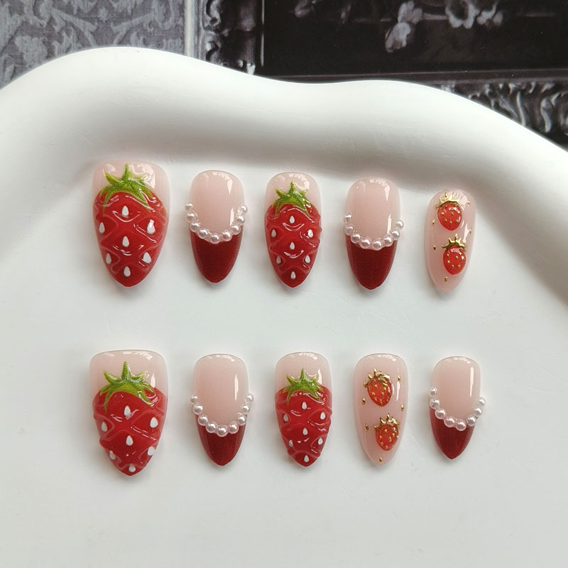 Nail Art French Nails - 10Pcs Women French Style 3D Strawberry