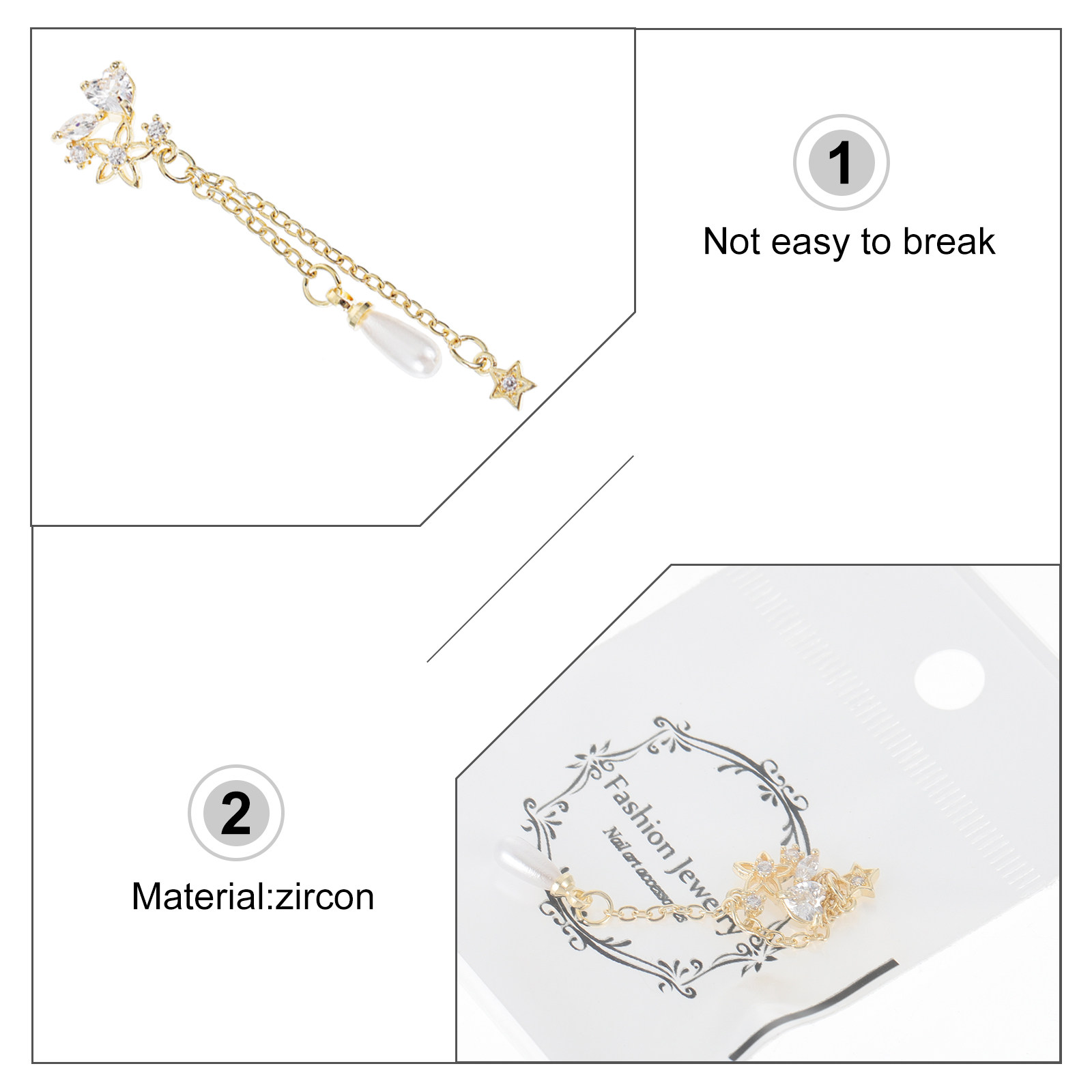 3Pcs Pearl Pendant Nail Chain  - đánh giá và giá Nail Art Elegant