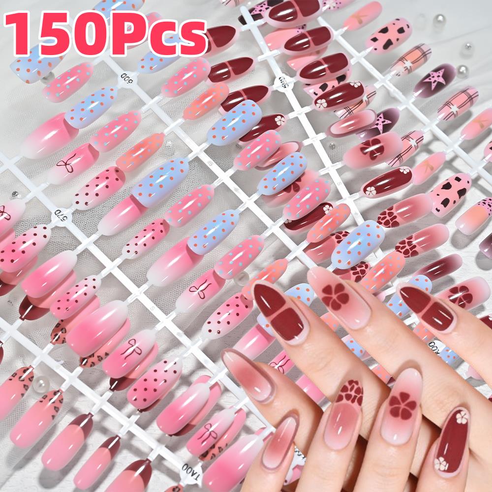 150Pcs Pink Blue Ombre Leopard - đánh giá và giá Nail Art French Nails