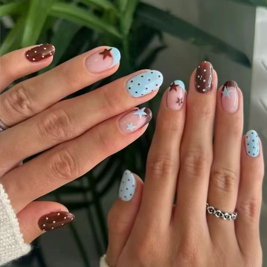24Pcs Pentagram Press on Fake  - đánh giá và giá Nail Art French Nails