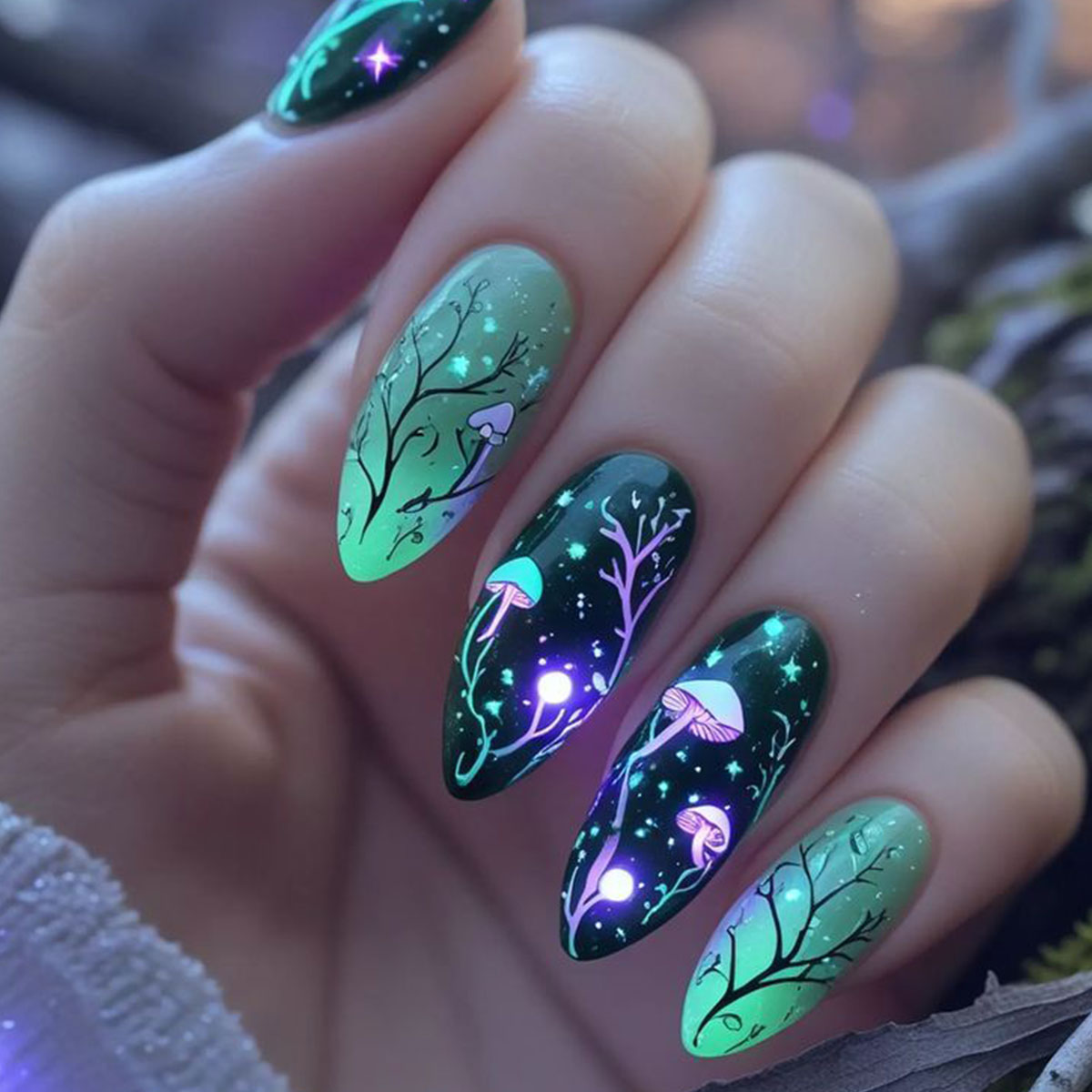 Almond Press on Nails Mushroom - đánh giá và giá Nail Art Aesthetic