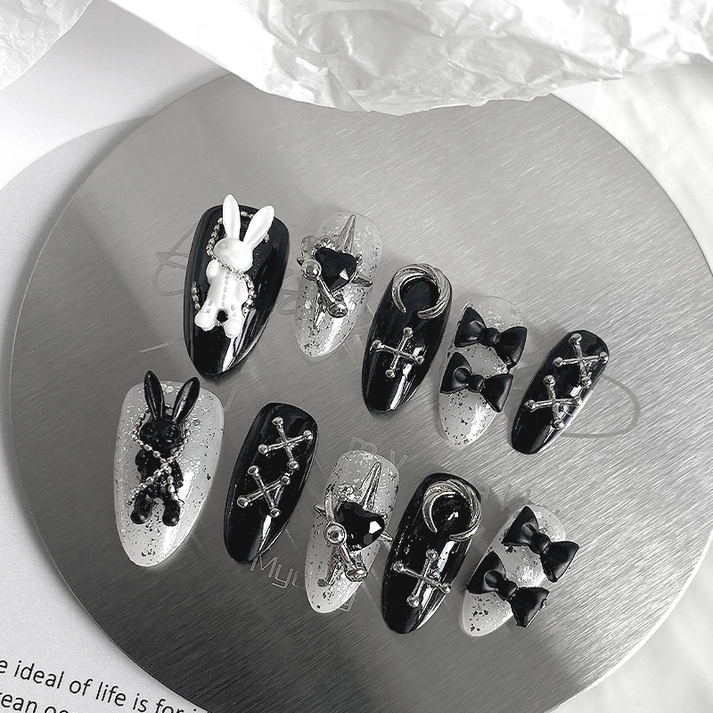10pcs Pure Handmade Almond Sha - đánh giá và giá Nail Art Aesthetic
