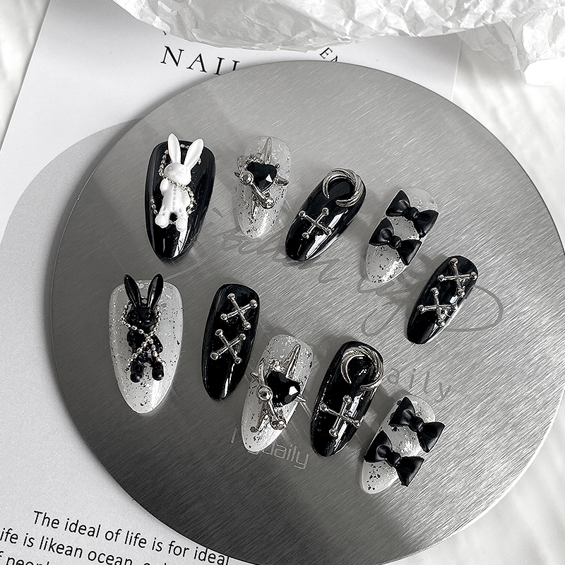 10pcs Pure Handmade Almond Sha - đánh giá và giá Nail Art Aesthetic