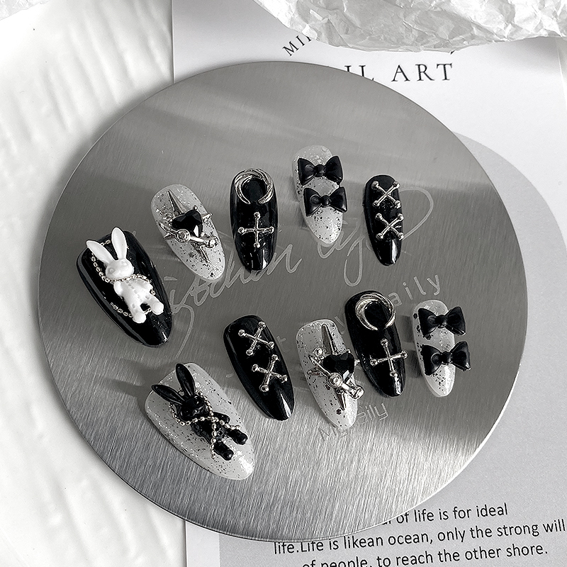 10pcs Pure Handmade Almond Sha - đánh giá và giá Nail Art Aesthetic