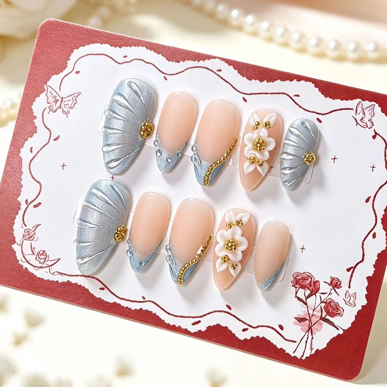 10‑Piece Blue French Matte Car - đánh giá và giá Nail Art French Nails