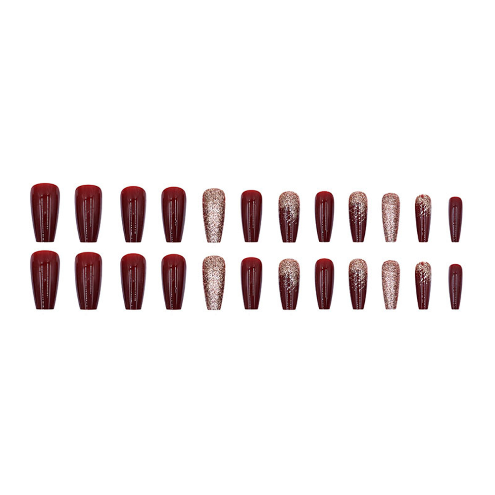 24Pcs Wine Red Flash Fake Nail - đánh giá và giá Nail Art French Nails