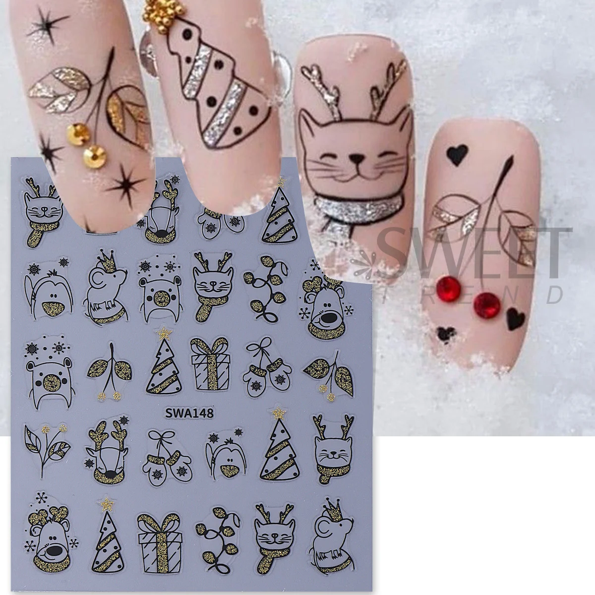 2pcs Shinning Cartoon Christma - đánh giá và giá Nail Art Xmas Simple